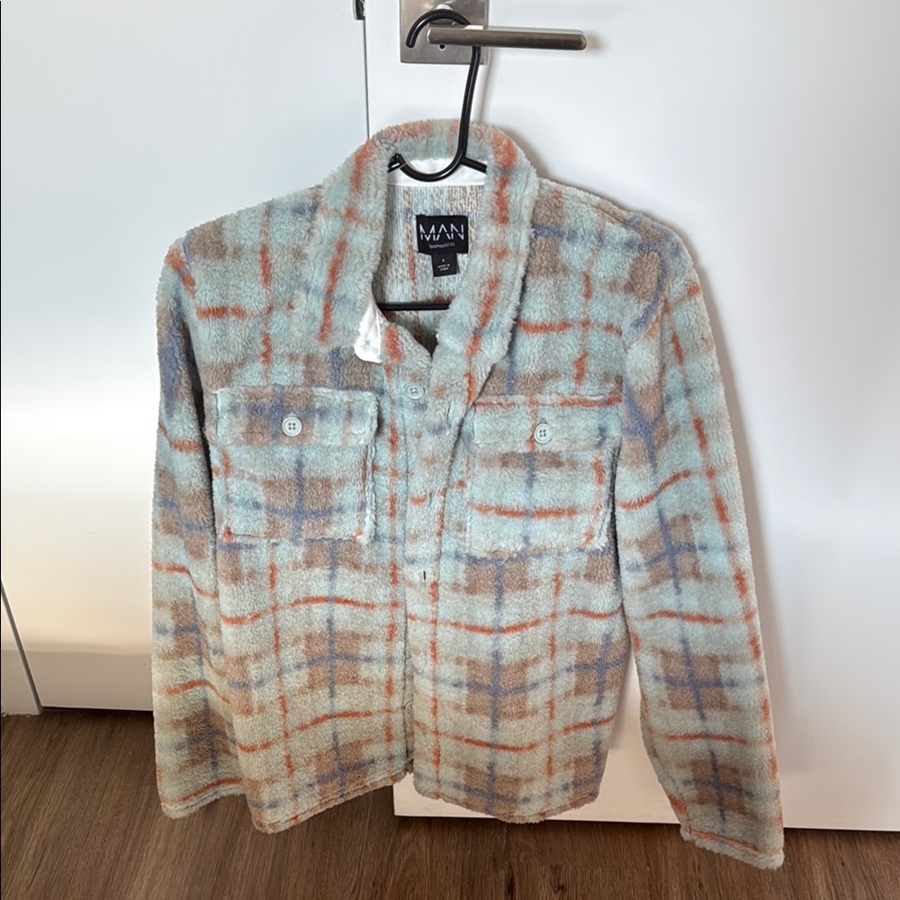 Plaid Fleece Jacket - Blue and Orange